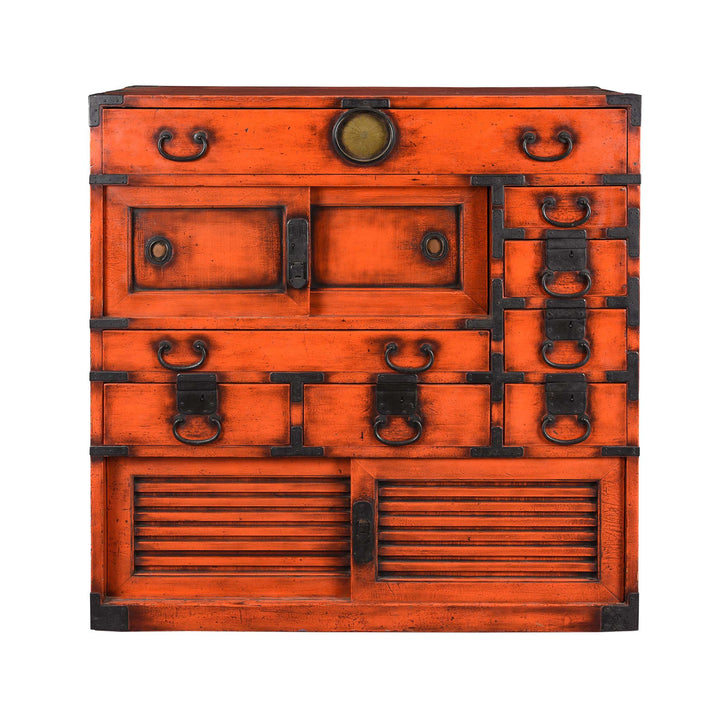 Orange Painted Japanese Choba Dansu - Taishō Period | Indigo Antiques
