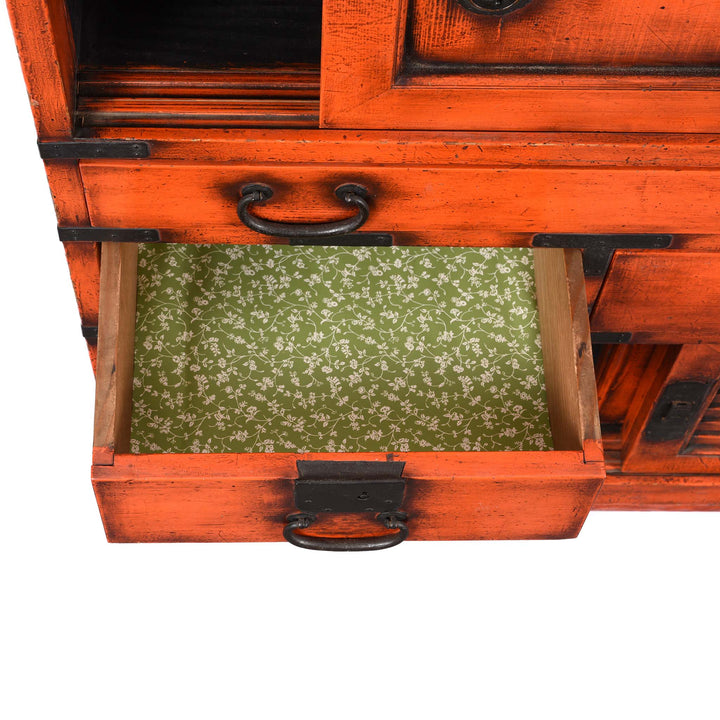 Drawer Interior From Orange Painted Japanese Choba Dansu - Taishō Period | Indigo Antiques