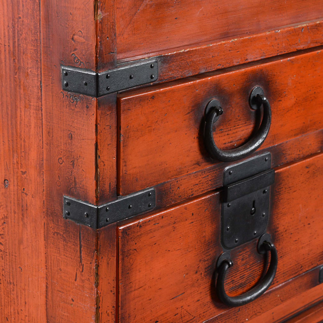 Binding Detail from Orange Painted Japanese Choba Dansu - Taishō Period | Indigo Antiques
