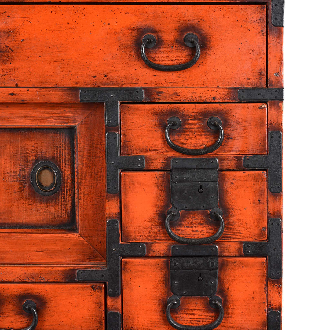 Detail From Orange Painted Japanese Choba Dansu - Taishō Period | Indigo Antiques
