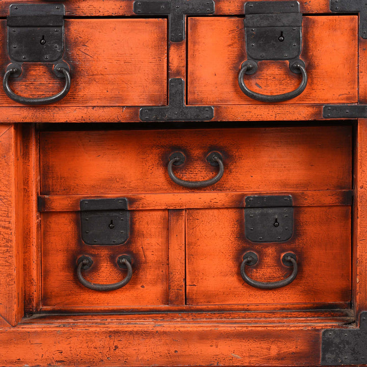 Detail From Orange Painted Japanese Choba Dansu - Taishō Period | Indigo Antiques