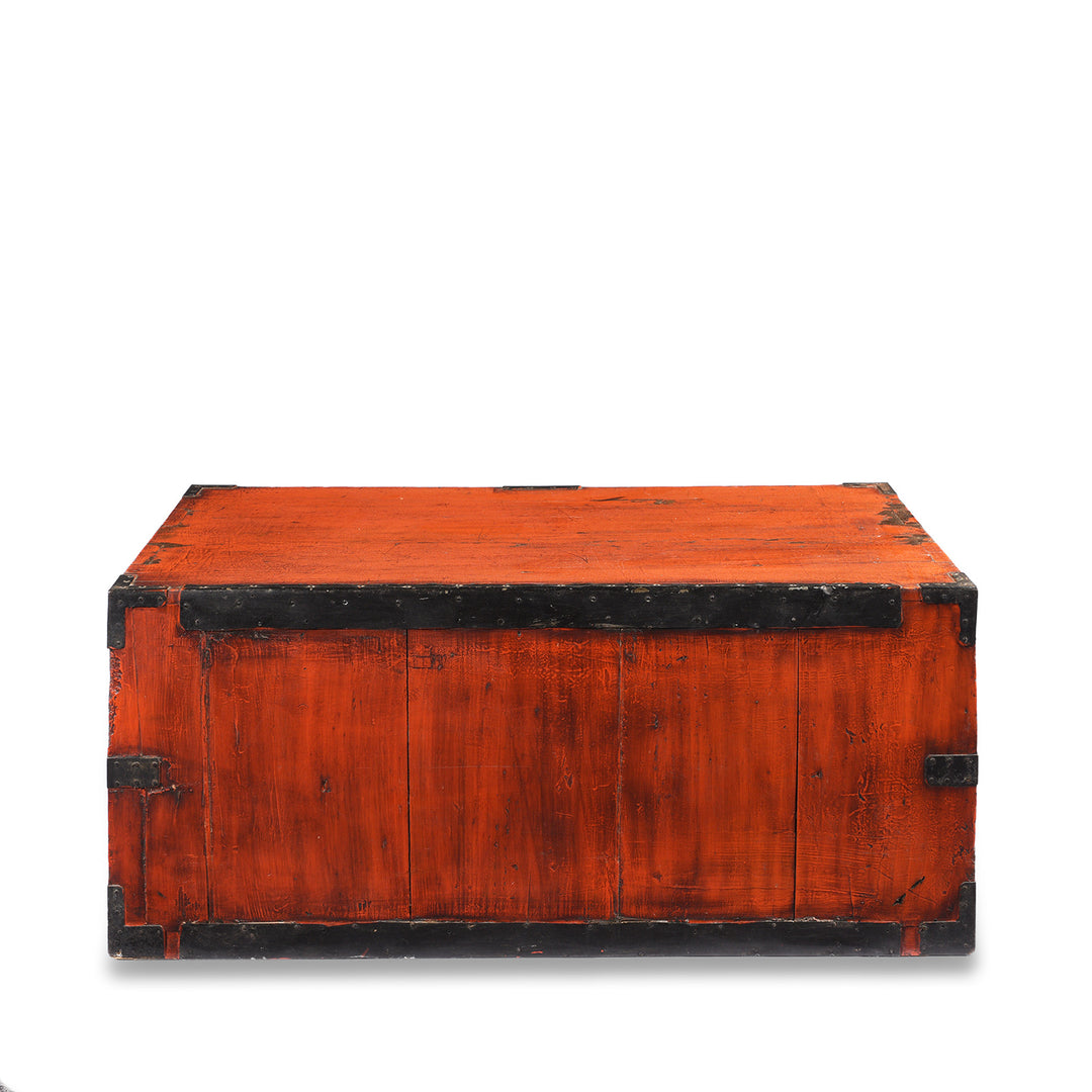Reverse Of Red Painted Low 3 Drawer Dansu From Japan - Taishō Period | Indigo Antiques