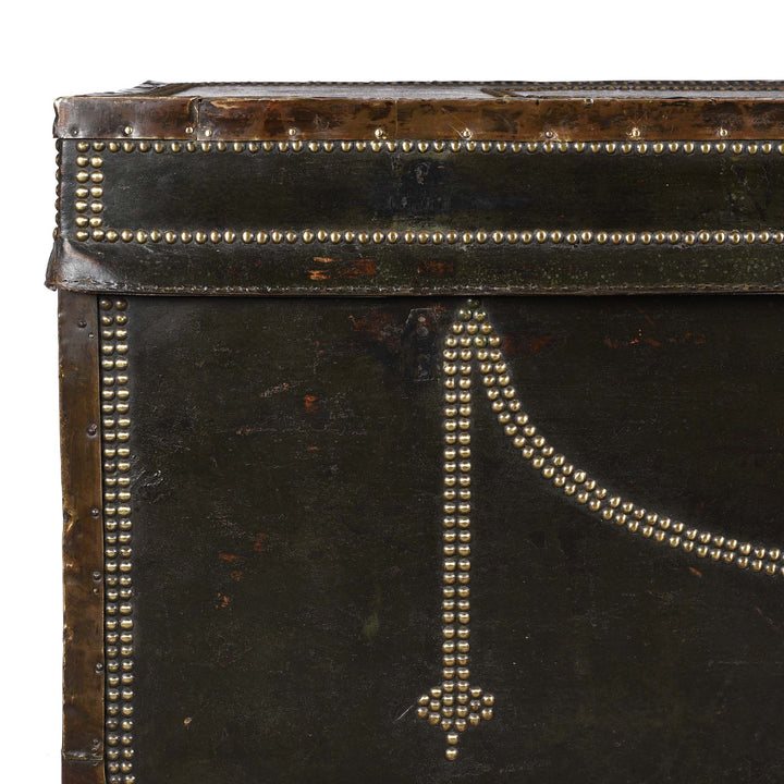 Corner Detail From Painted Leather Camphor Trunk - Early 19thC | INDIGO ANTIQUES