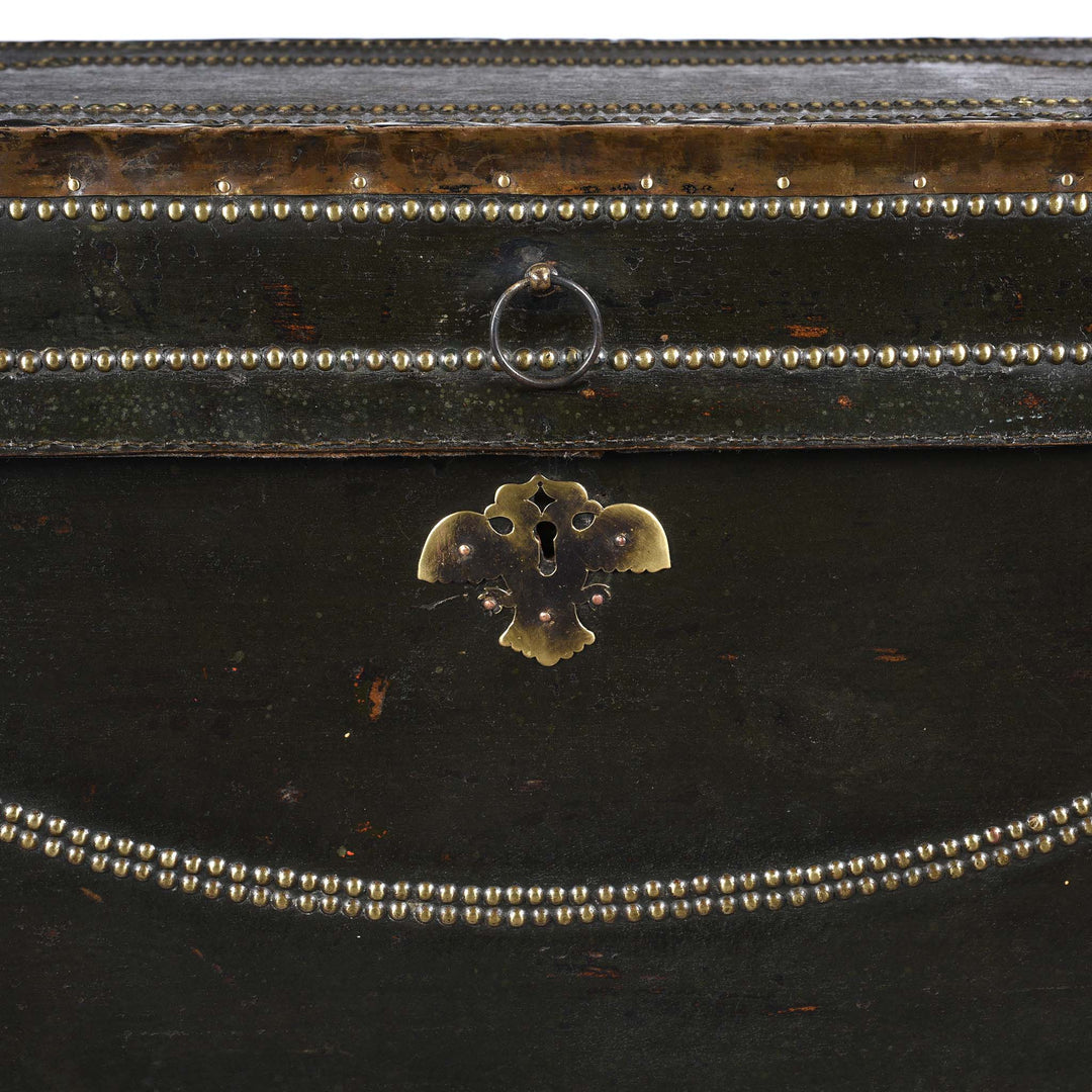 Lock Detail From Painted Leather Camphor Trunk - Early 19thC | INDIGO ANTIQUES