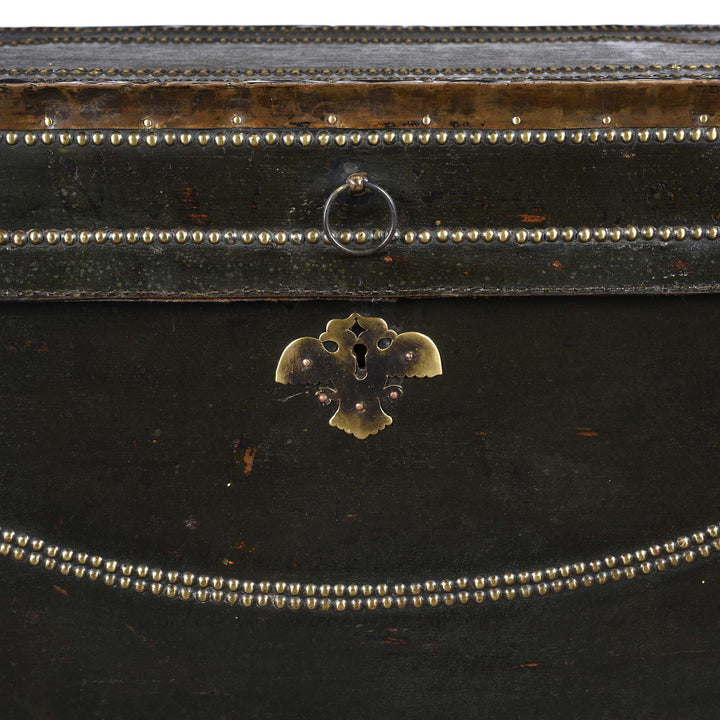 Lock Detail From Painted Leather Camphor Trunk - Early 19thC | INDIGO ANTIQUES