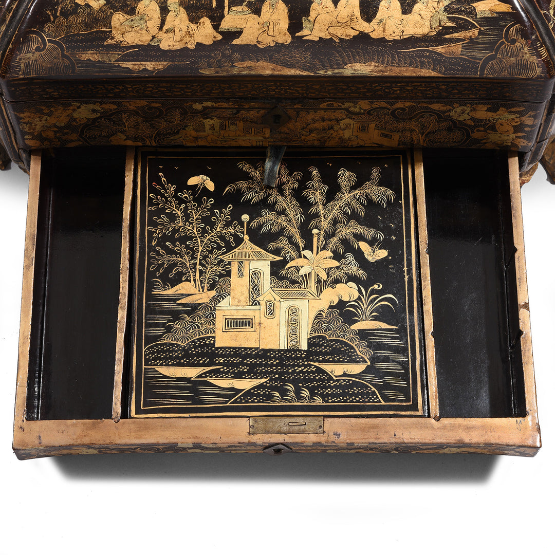 Detail From Chinoiserie Lacquer Sewing Box - Qing Dynasty Early 19thC | Indigo Antiques