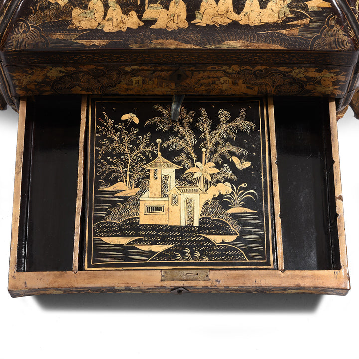 Detail From Chinoiserie Lacquer Sewing Box - Qing Dynasty Early 19thC | Indigo Antiques