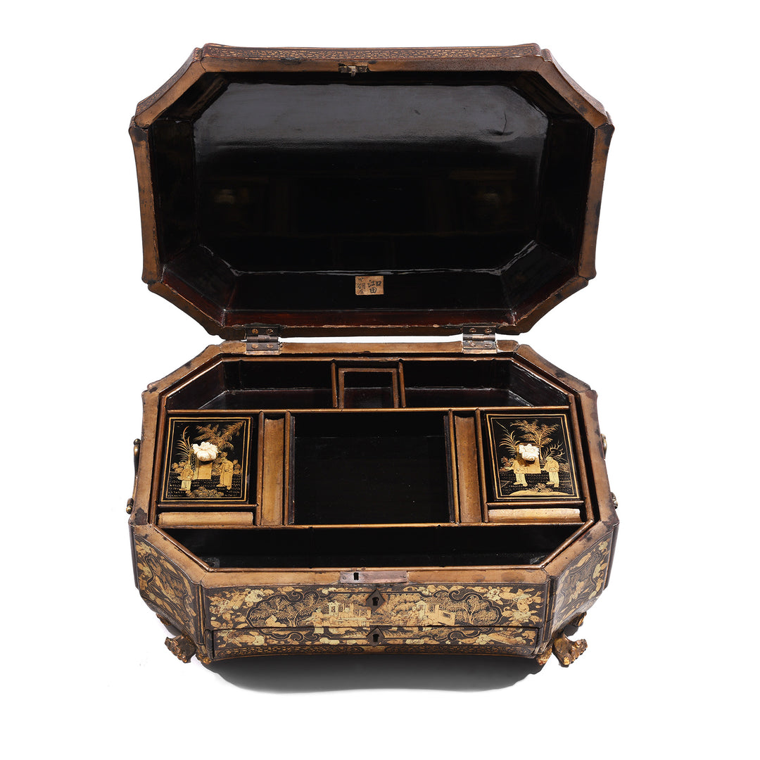 Interior Of Chinoiserie Lacquer Sewing Box - Qing Dynasty Early 19thC | Indigo Antiques