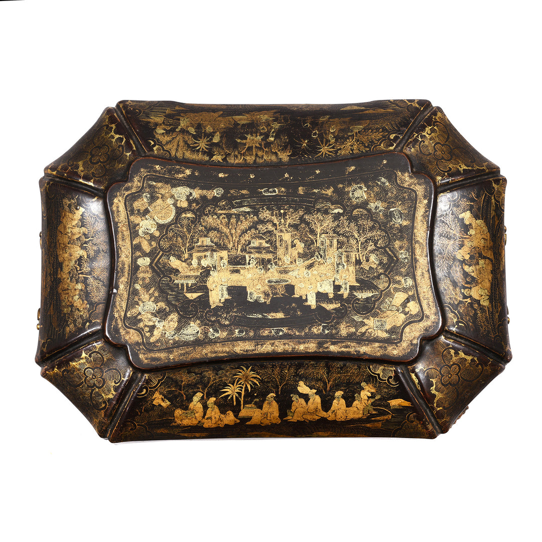 Top Down View Of Chinoiserie Lacquer Sewing Box - Qing Dynasty Early 19thC | Indigo Antiques