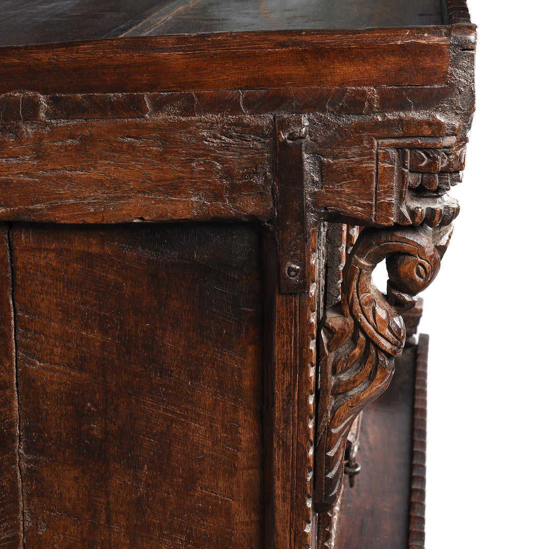 Parrot Detail From Carved Antique Teak Indian Dowry Chest Manjus - 19thC | Indigo Antiques