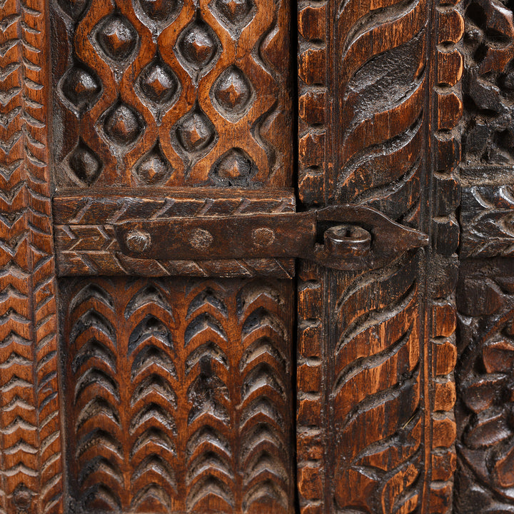 Latch Detail From Carved Antique Teak Indian Dowry Chest Manjus - 19thC | Indigo Antiques