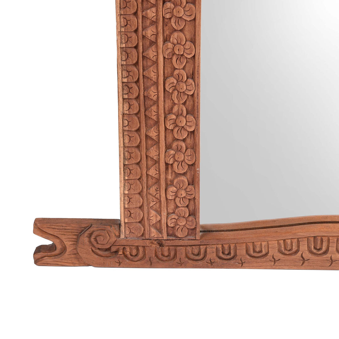 Bottom Corner Detail From Carved Indian Teak Mirror | Indigo Antiques