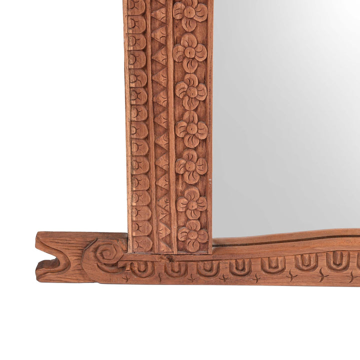 Bottom Corner Detail From Carved Indian Teak Mirror | Indigo Antiques