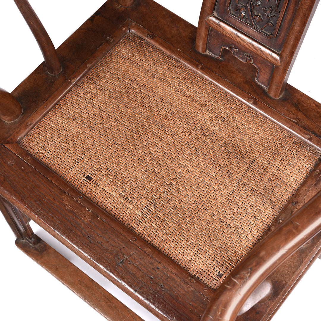 Rattan Detail From Chinese Elm Horseshoe Chair - Late 19thC | Indigo Antiques