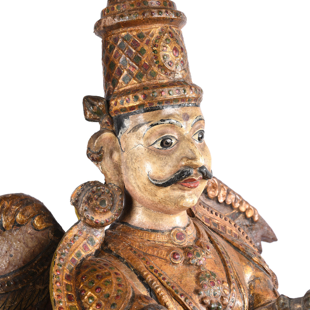 Angled Face Detail From Painted South Indian Figure of Garuda - Late 19thC | Indigo Antiques