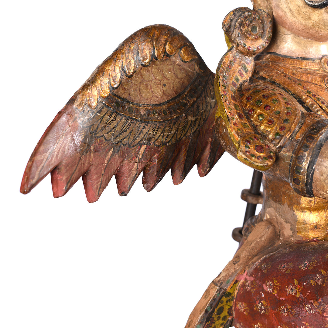 Wing Detail From Painted South Indian Figure of Garuda - Late 19thC | Indigo Antiques