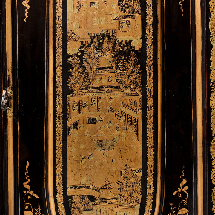 Artwork Detail From Gilt Black Lacquer Chinese Export Jewellery Cabinet - Early 19thC | Indigo Antiques
