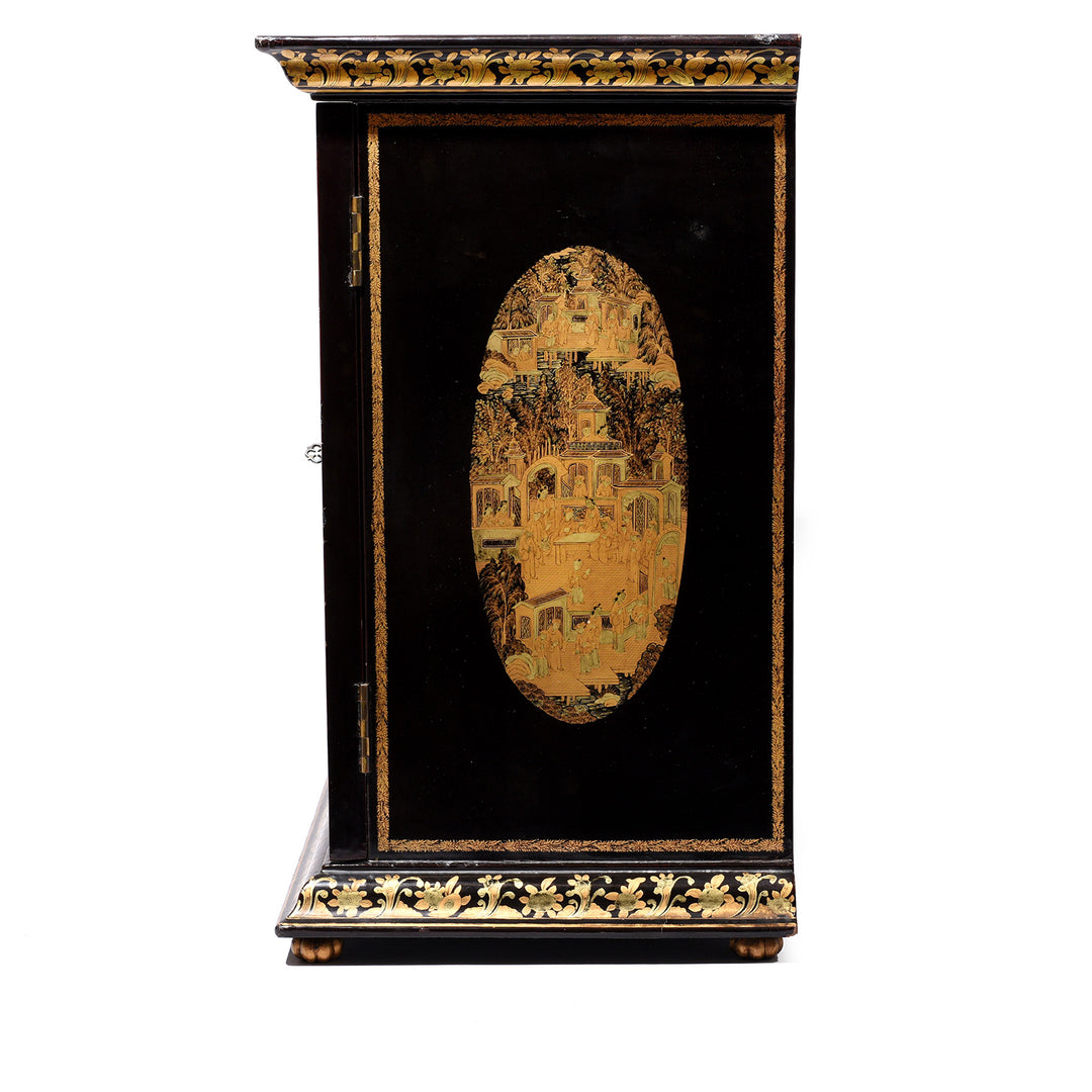 Artwork Detail From Gilt Black Lacquer Chinese Export Jewellery Cabinet - Early 19thC | Indigo Antiques