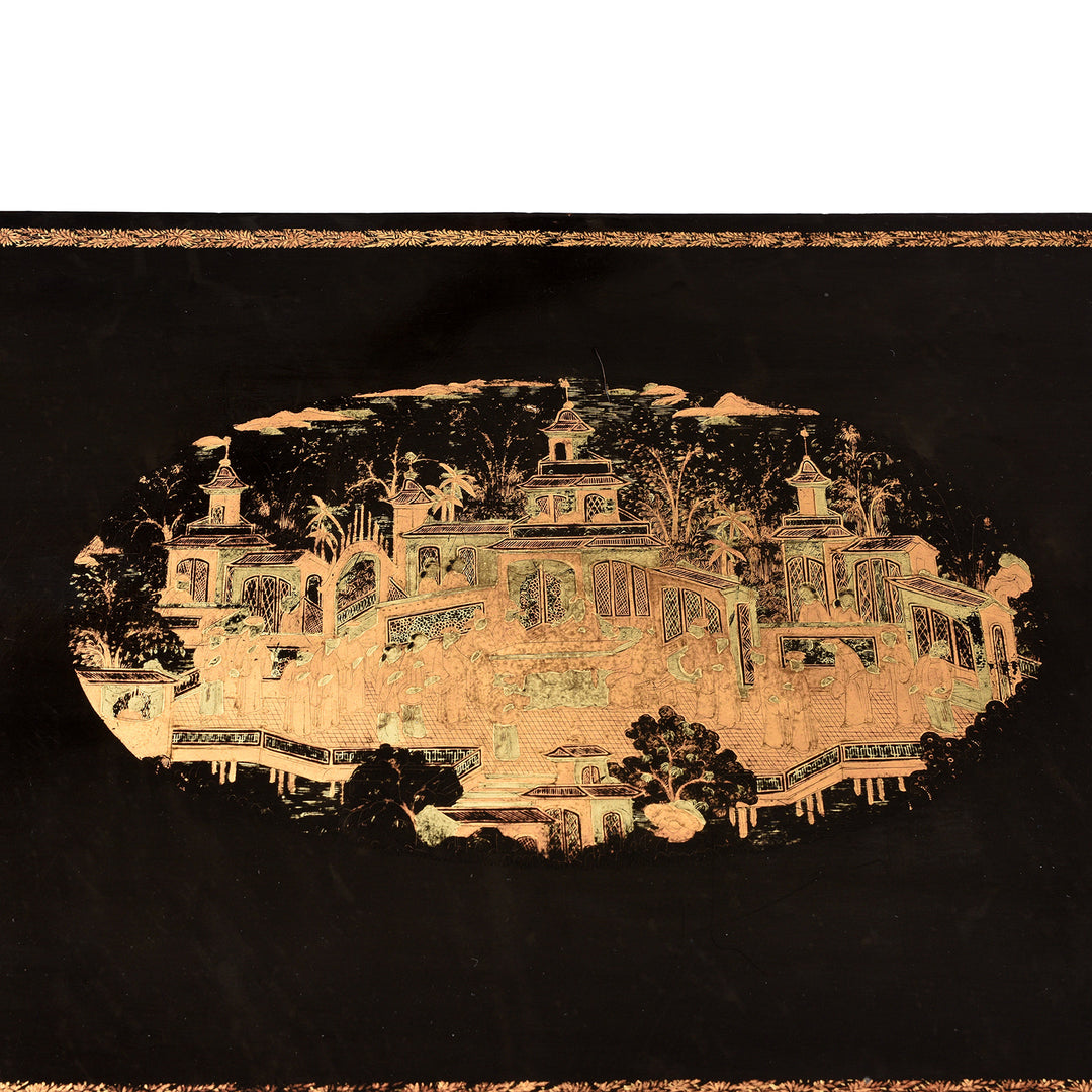 Artwork Detail From Gilt Black Lacquer Chinese Export Jewellery Cabinet - Early 19thC | Indigo Antiques