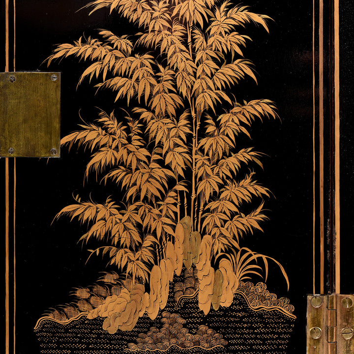 Artwork Detail From Gilt Black Lacquer Chinese Export Jewellery Cabinet - Early 19thC | Indigo Antiques