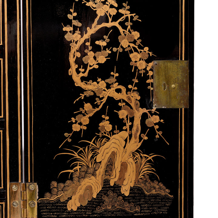 Artwork Detail From Gilt Black Lacquer Chinese Export Jewellery Cabinet - Early 19thC | Indigo Antiques