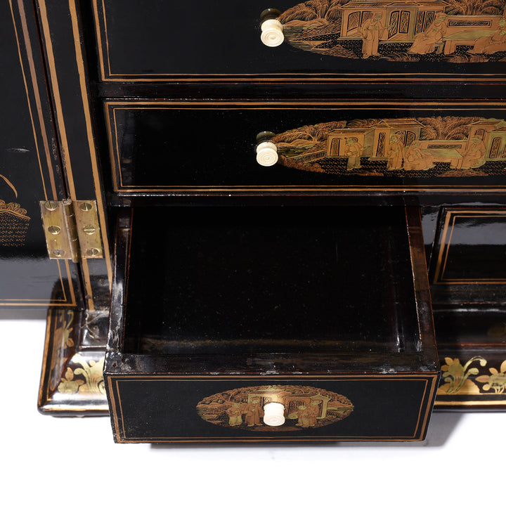 Drawer Interior From Gilt Black Lacquer Chinese Export Jewellery Cabinet - Early 19thC | Indigo Antiques