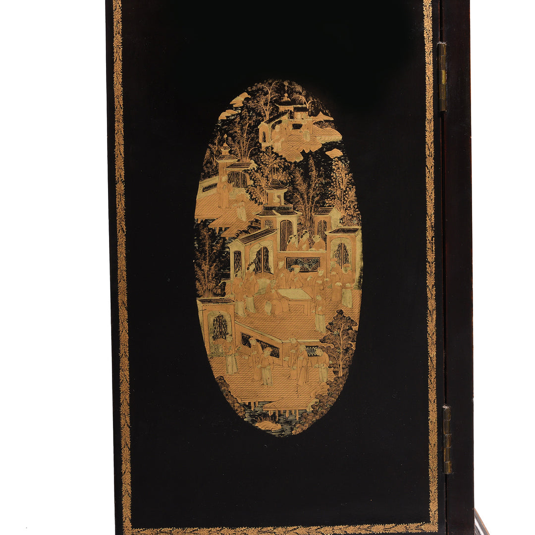 Artwork Detail From Gilt Black Lacquer Chinese Export Jewellery Cabinet - Early 19thC | Indigo Antiques