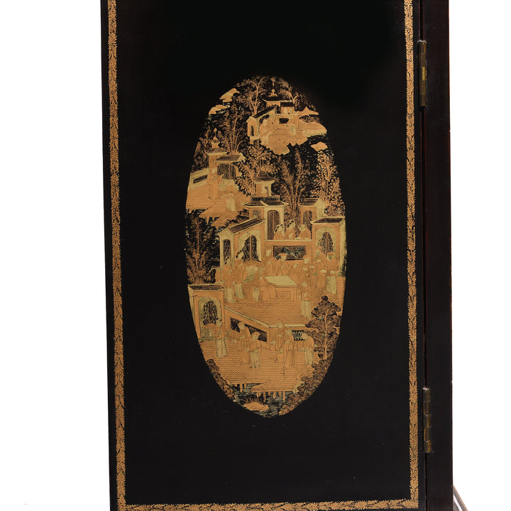 Artwork Detail From Gilt Black Lacquer Chinese Export Jewellery Cabinet - Early 19thC | Indigo Antiques