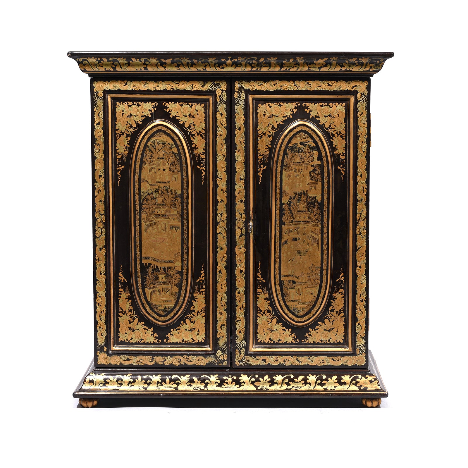 Gilt Black Lacquer Chinese Export Jewellery Cabinet - Early 19thC Gilt Black Lacquer Chinese Export Jewellery Cabinet - Early 19thC