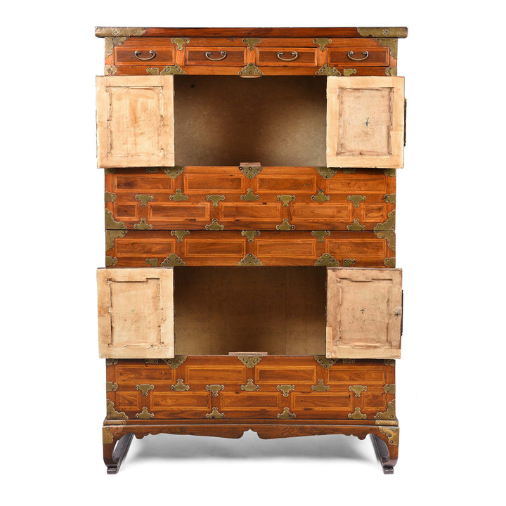 Open Doors View From Korean Ich Ung Jang Cabinet - Elm & Cryptomeria - Late 19thC | Indigo Antiques