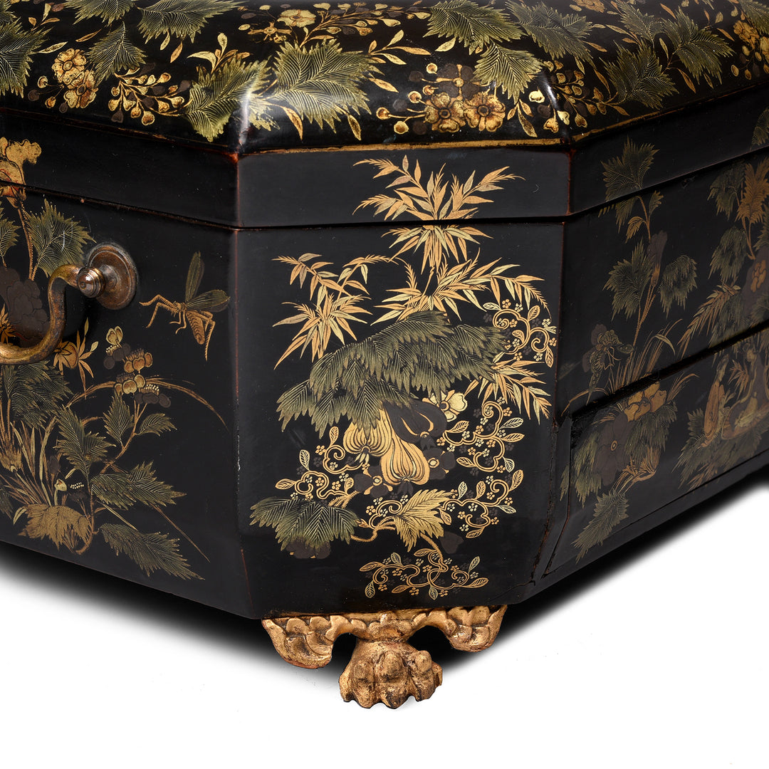 Corner Detail From Chinoiserie Lacquer Sewing Box - Qing Dynasty Early 19thC | Indigo Antiques