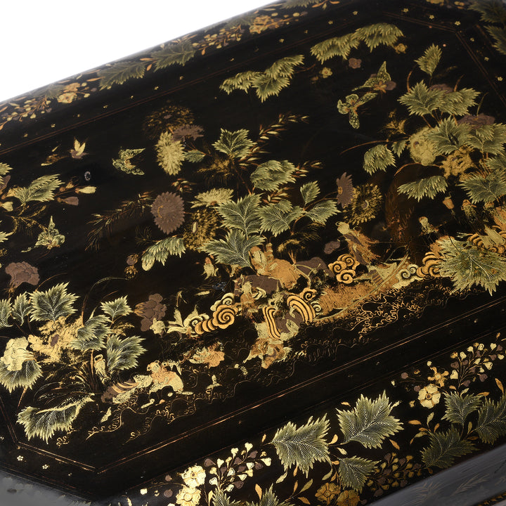 Top Detail From Chinoiserie Lacquer Sewing Box - Qing Dynasty Early 19thC | Indigo Antiques
