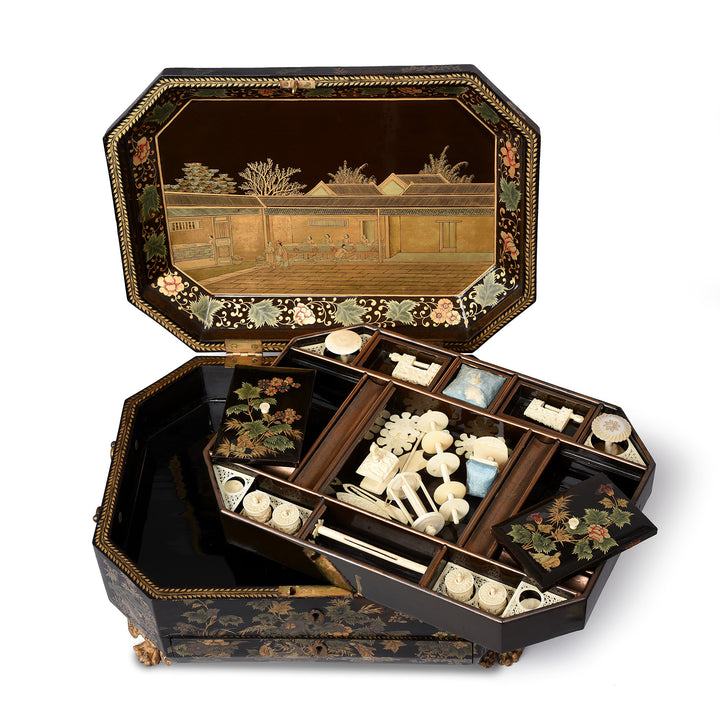 Compartment Detail From Chinoiserie Lacquer Sewing Box - Qing Dynasty Early 19thC | Indigo Antiques