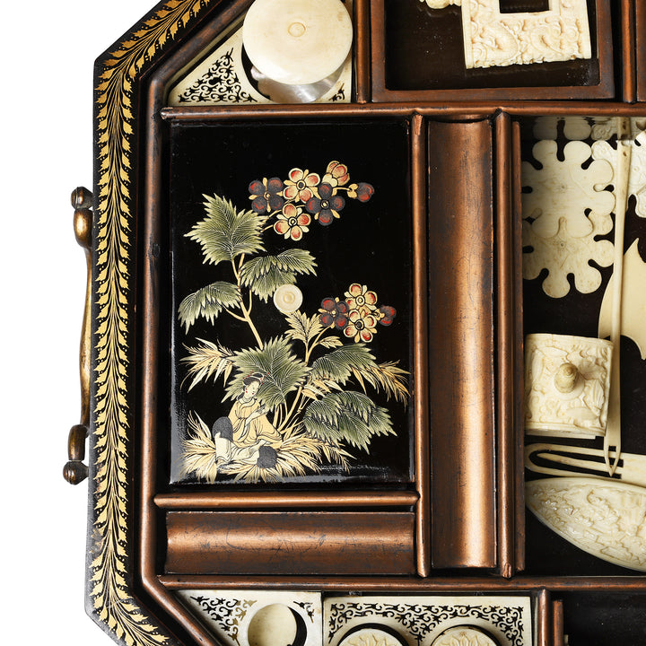 Detail From Chinoiserie Lacquer Sewing Box - Qing Dynasty Early 19thC | Indigo Antiques