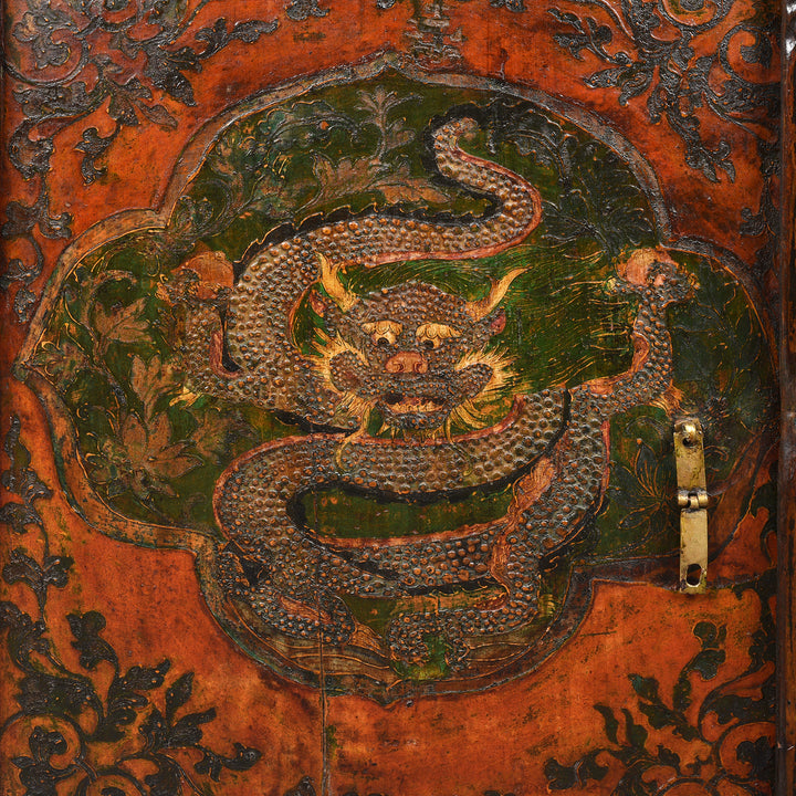 Dragon Detail From Painted Tibetan Altar Cabinet - 18thC | Indigo Antiques
