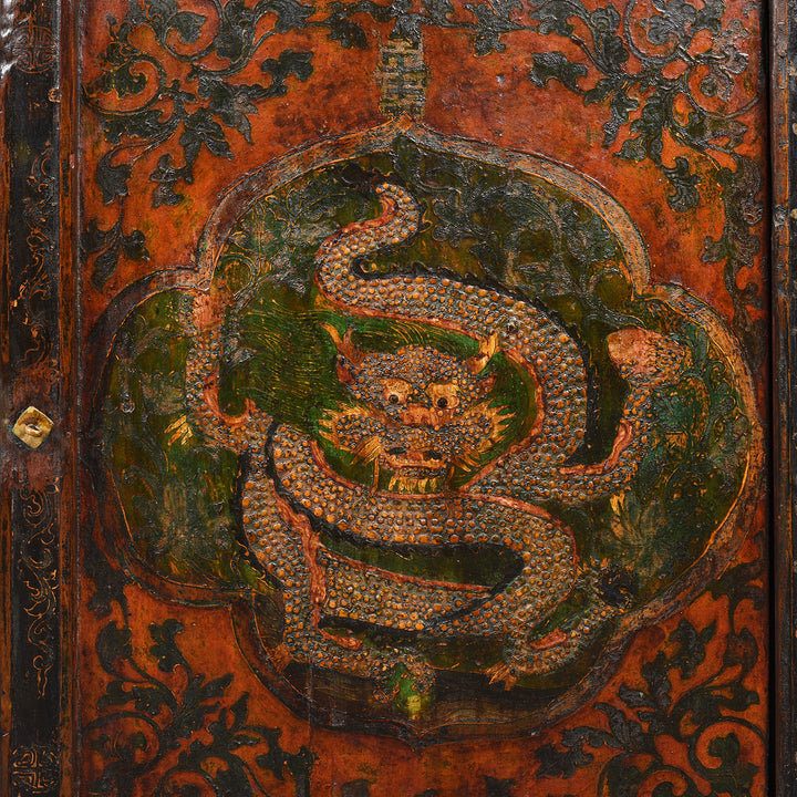 Dragon Detail From Painted Tibetan Altar Cabinet - 18thC | Indigo Antiques