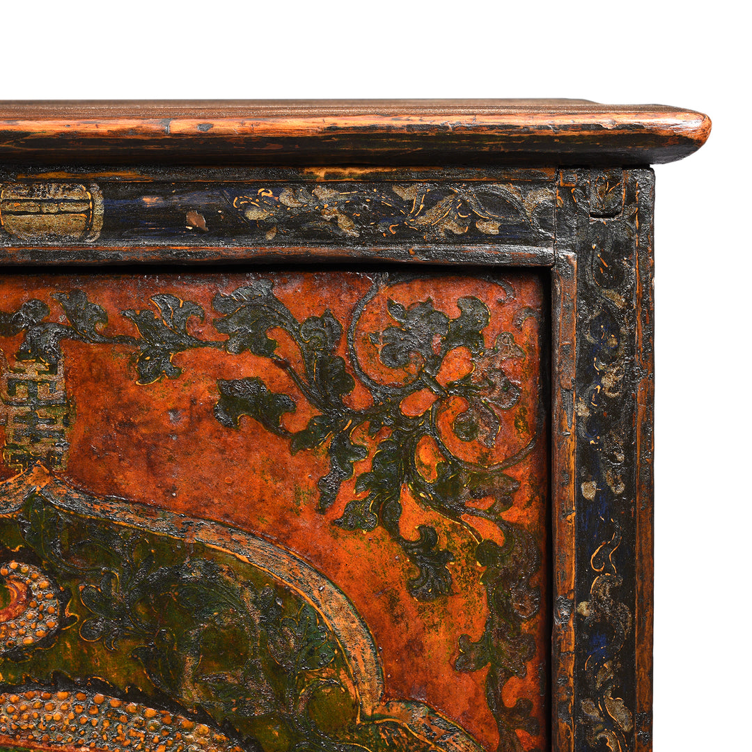 Corner Detail From Painted Tibetan Altar Cabinet - 18thC | Indigo Antiques