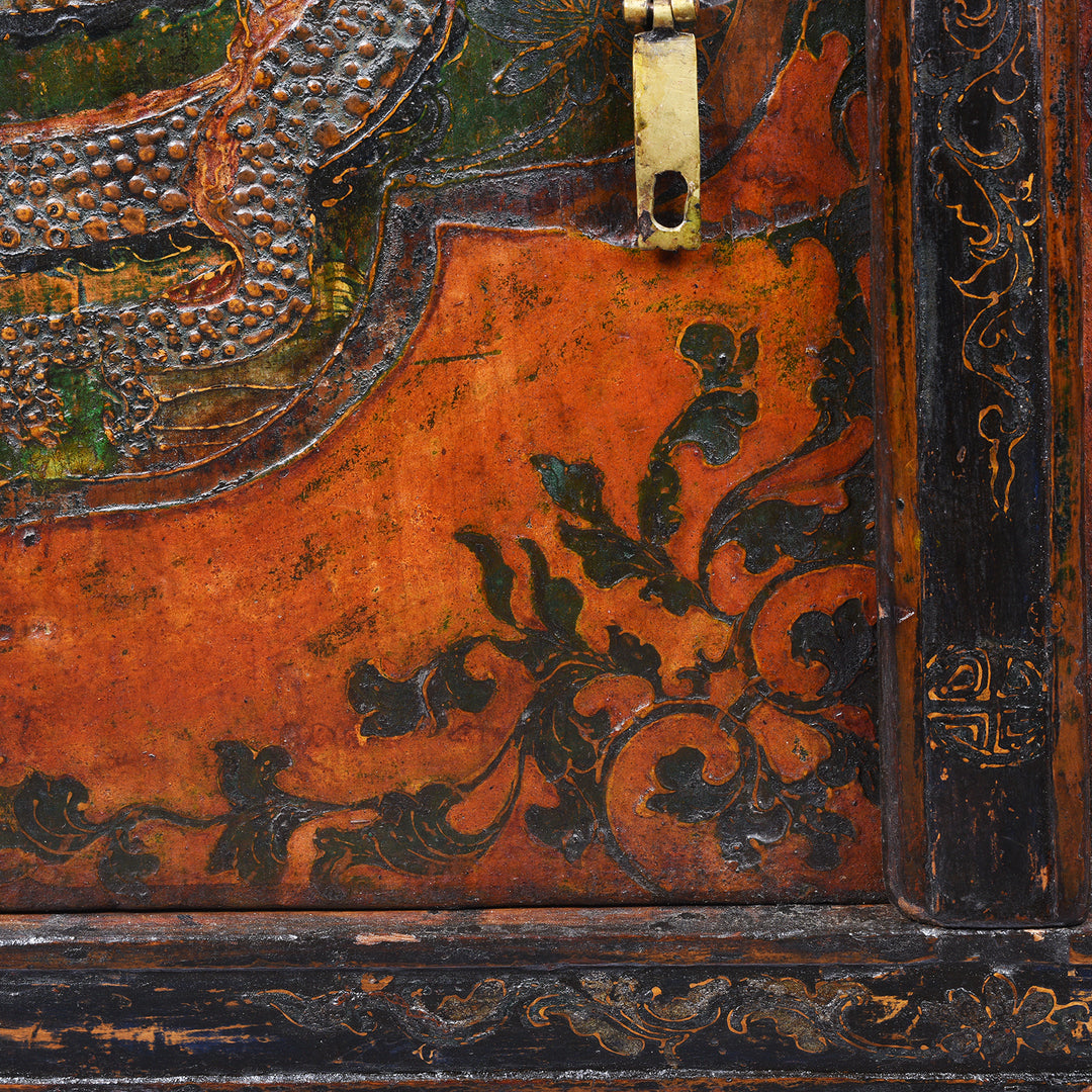 Corner Detail From Painted Tibetan Altar Cabinet - 18thC | Indigo Antiques