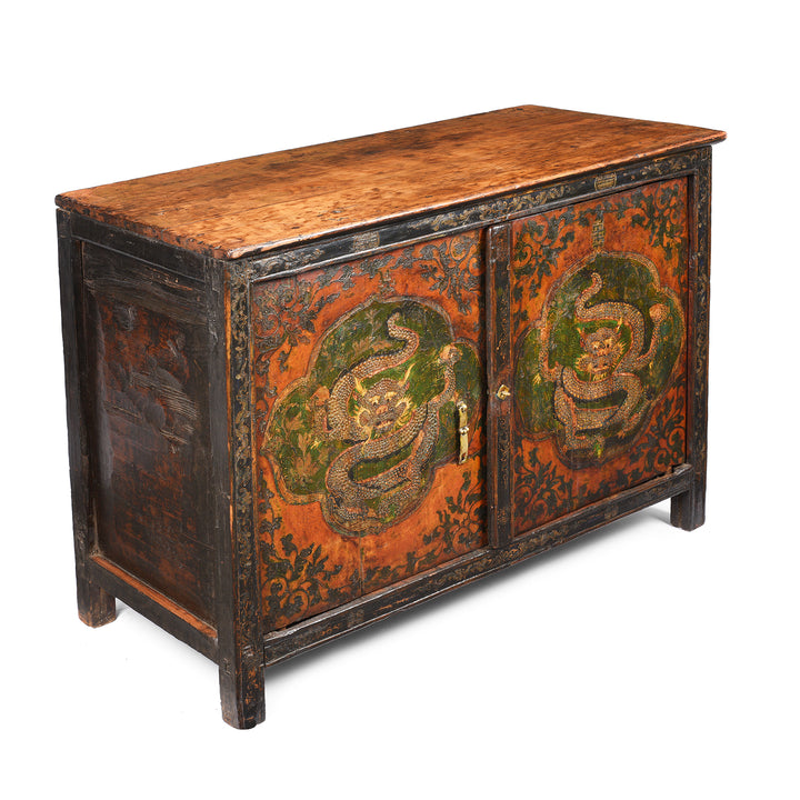 Angled View Of Painted Tibetan Altar Cabinet - 18thC | Indigo Antiques