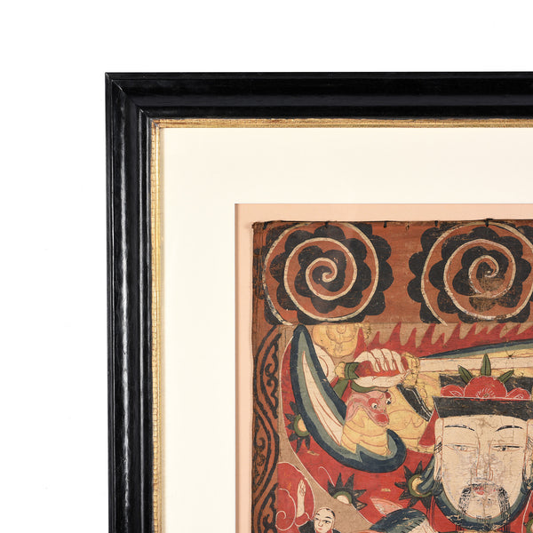 Framed Taoist Yao Painting Of Lingbao Tianzun - 19thC