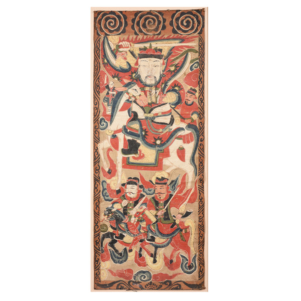 Framed Taoist Yao Painting Of Lingbao Tianzun - 19thC