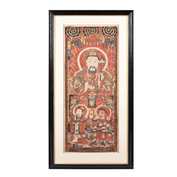 Framed Taoist Yao Painting Of Lingbao Tianzun - 19thC