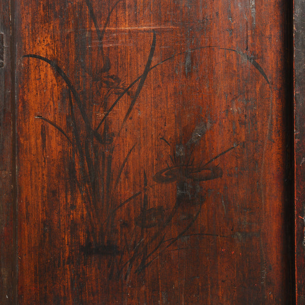 Chinese Gilt Red Lacquer Cabinet From Gansu - 19thC