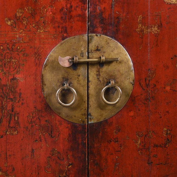 Chinese Gilt Red Lacquer Cabinet From Gansu - 19thC