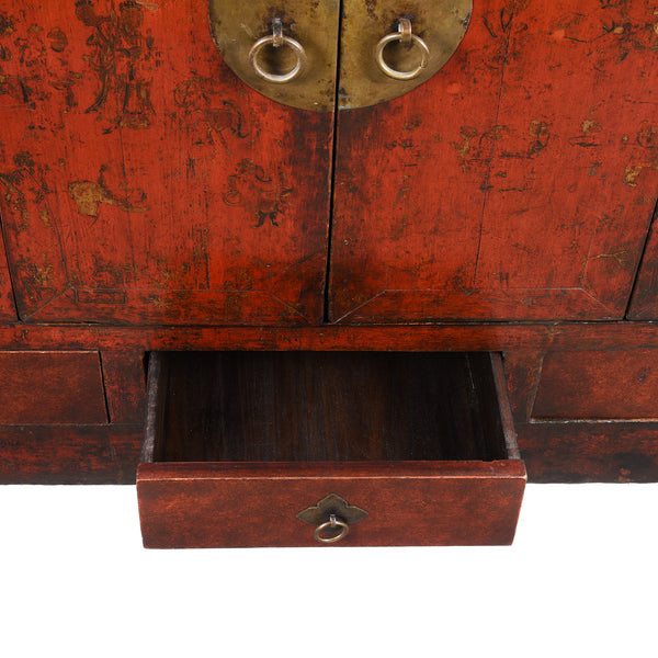 Chinese Gilt Red Lacquer Cabinet From Gansu - 19thC