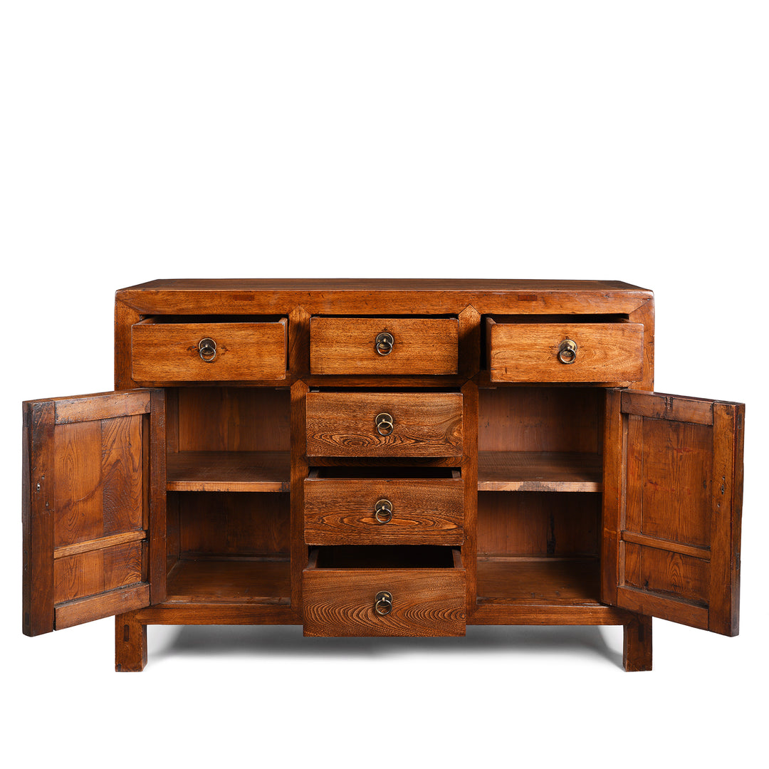 Open Drawers Detail From Chinese Elm & Poplar Sideboard - 19thC | Indigo Antiques