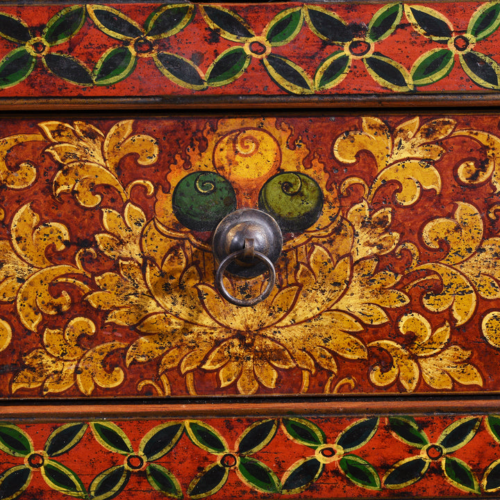 Jewels Of Tibet Detail From Painted Reproduction Tall Tibetan Cabinet | Indigo Antiques