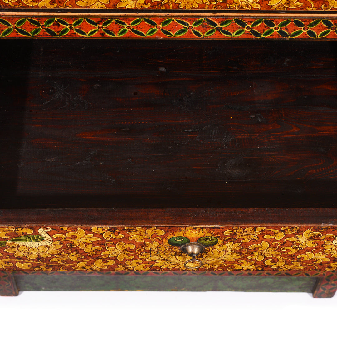 Drawer Interior Of Painted Reproduction Tall Tibetan Cabinet | Indigo Antiques