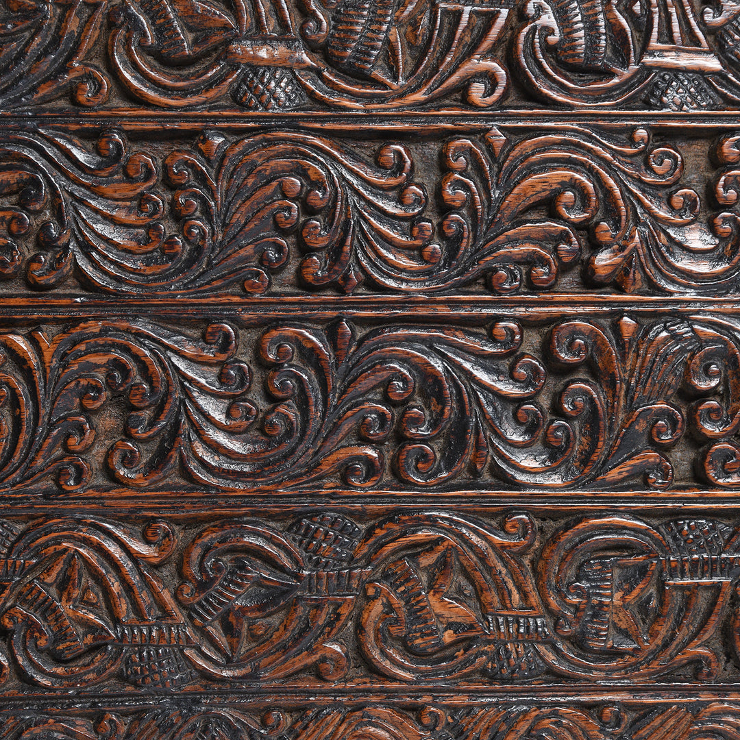 Carving Detail From Carved Teak Peacock Lintel Panel From Andra Pradesh - 18thC | Indigo Antiques