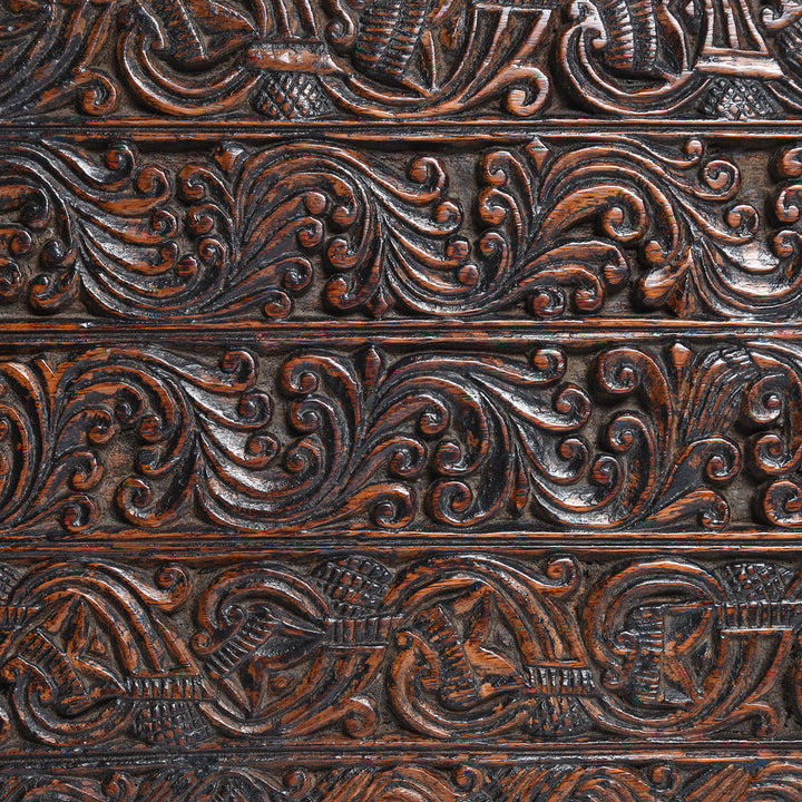 Carving Detail From Carved Teak Peacock Lintel Panel From Andra Pradesh - 18thC | Indigo Antiques